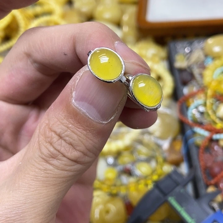 裸石蜜蜡银S925镶嵌多样性发货