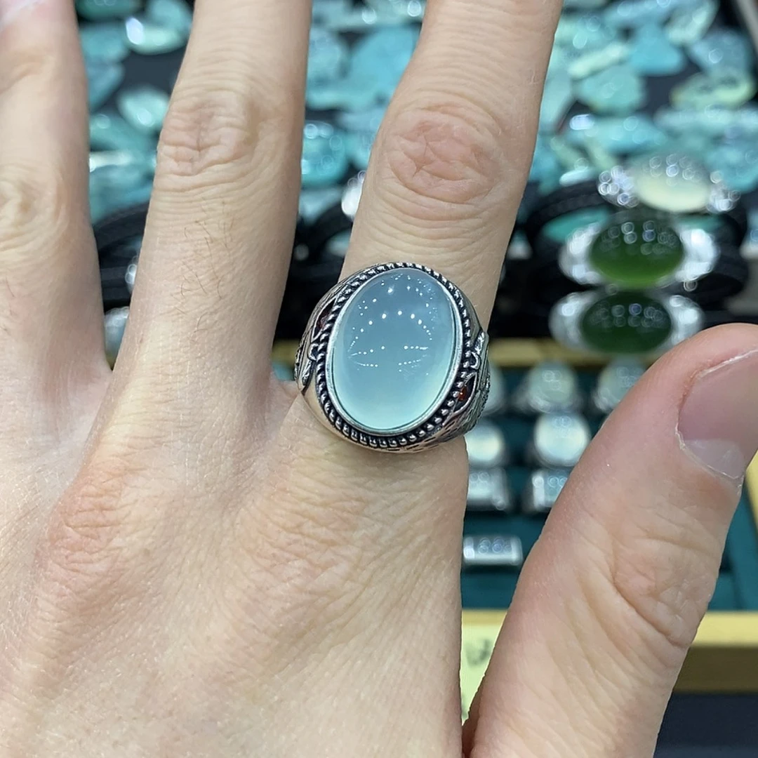 【闪购商品】蛇纹石玉戒指银S925镶嵌