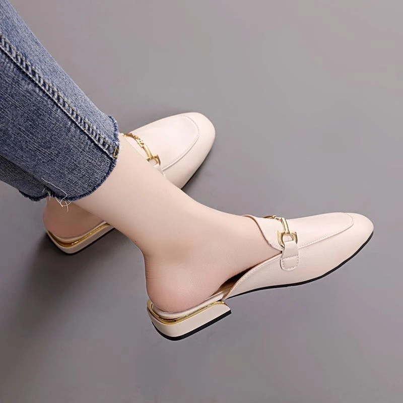 半-1软皮拖鞋女2025夏季爆款外穿时尚新款女士包头凉鞋低跟女皮鞋