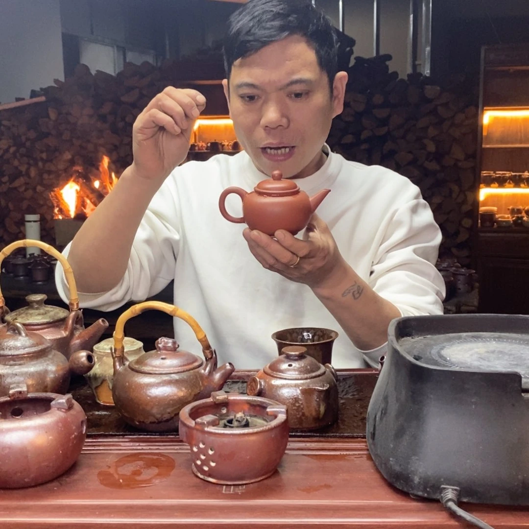 紫砂柴烧朱泥水平壶