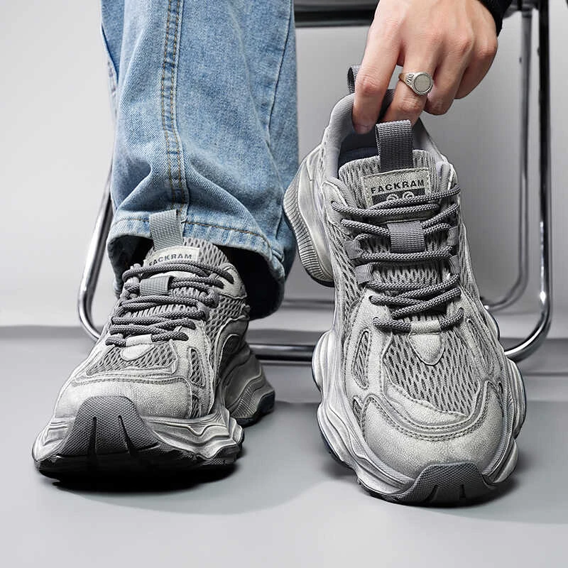 莆田男鞋老爹鞋夏季透气网面做旧休闲鞋男款增高厚底跑步运动潮鞋