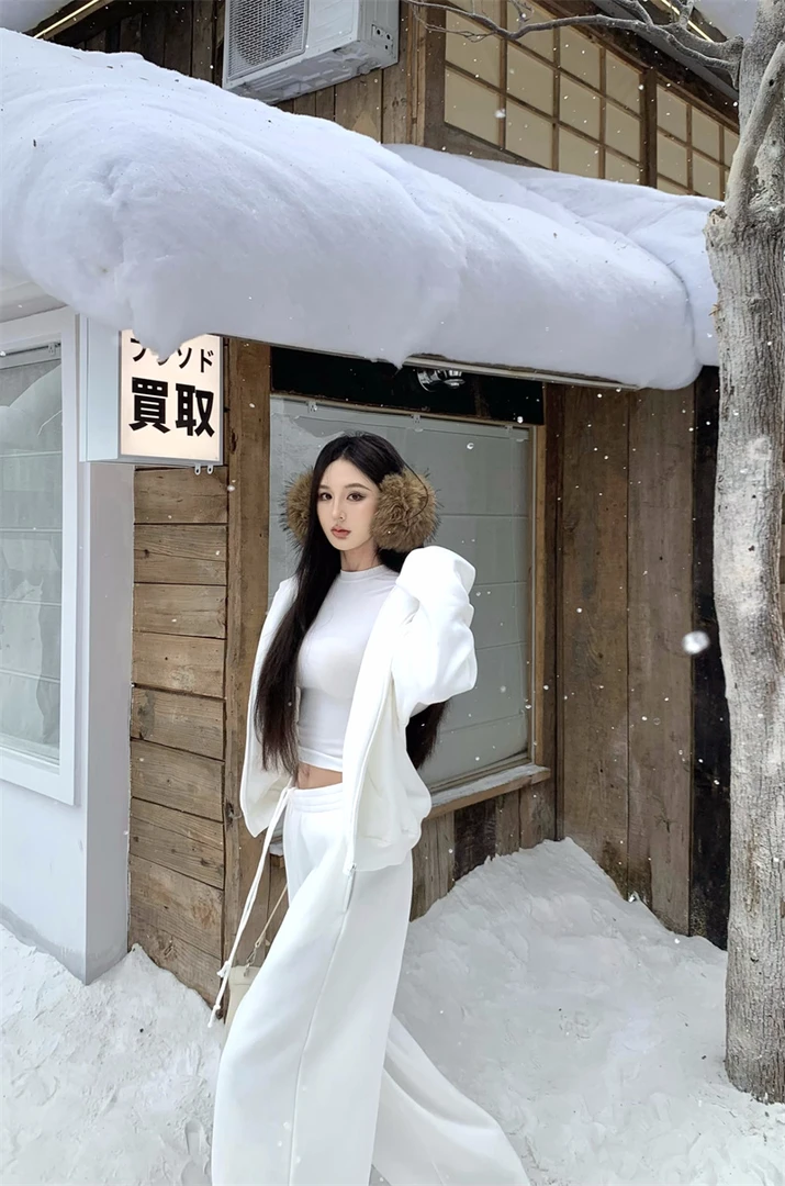 时尚美式复古气质纯色简约慵懒宽松加绒卫衣休闲上衣套装22771#