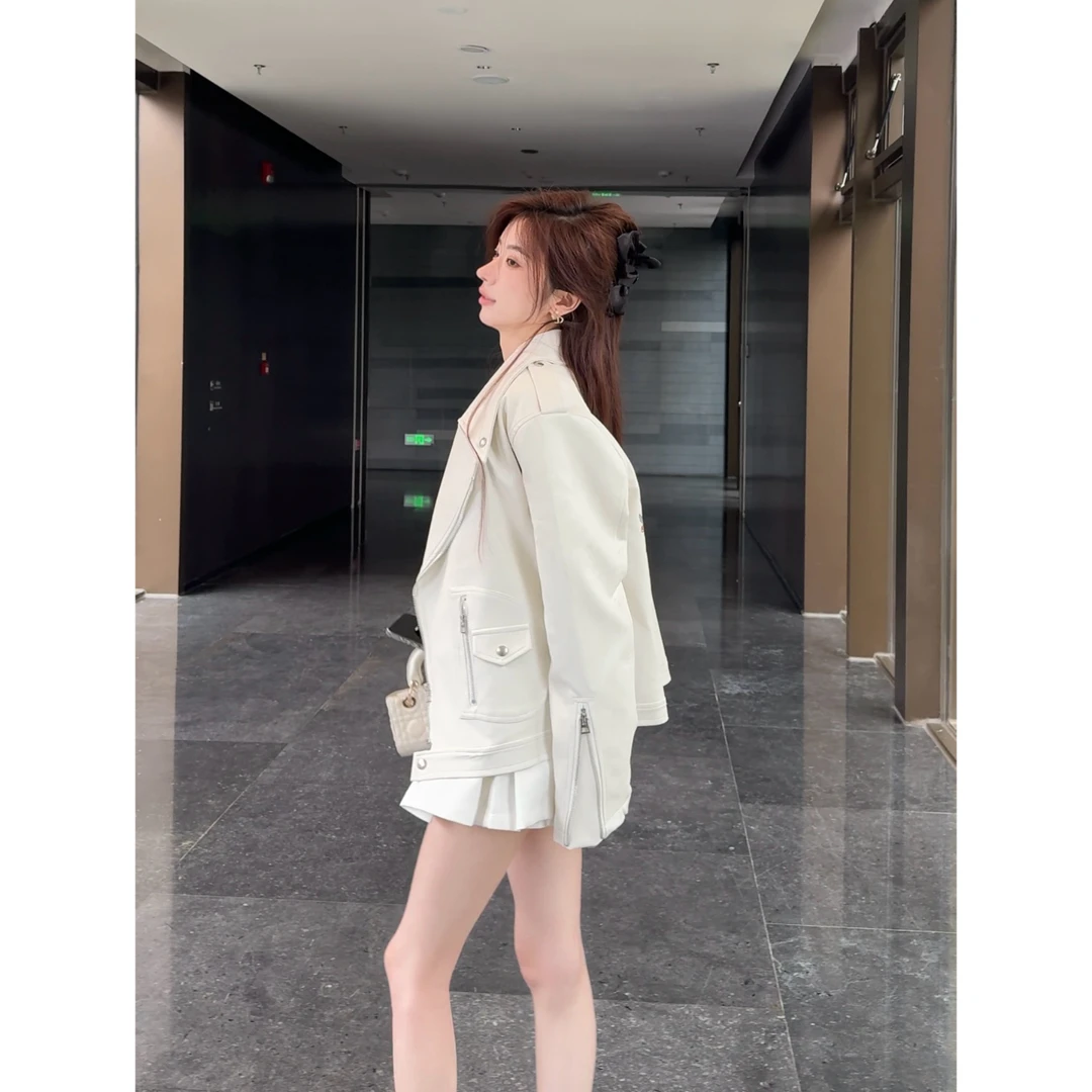 【Cikky定制】2025早春新款小众字母花卉休闲皮衣外套女➕短袖内搭