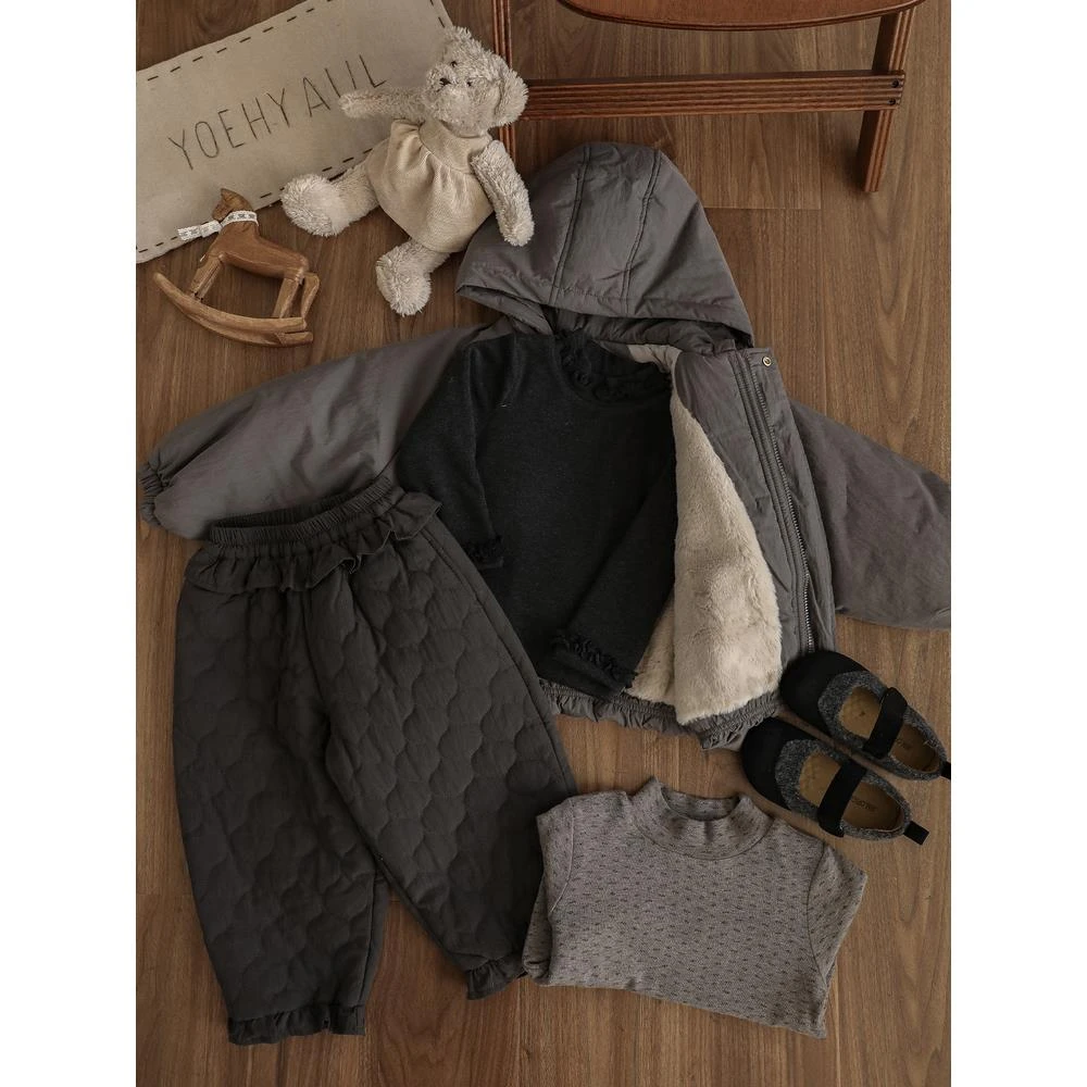 幼悠【木耳花边】冬五波儿童宝宝花边设计感保暖休闲棉裤D4668