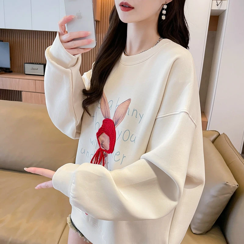 外套女春秋新款长袖圆领薄款卡通动漫设计卫衣女韩版百搭宽松上衣
