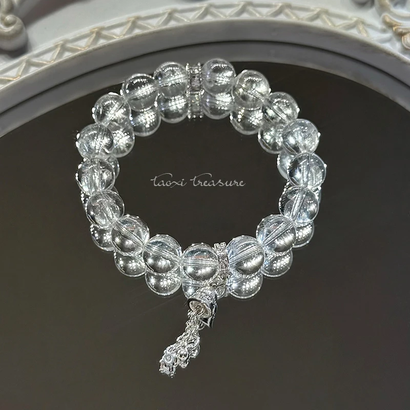 tx997-[一步一响铃 米米随之来]天然白水晶铃铛吊坠手串