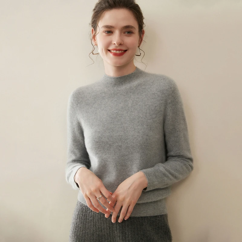 半高领宽松型常规版常规款100%纯羊绒衫羊毛衫内搭打底衫气质百搭