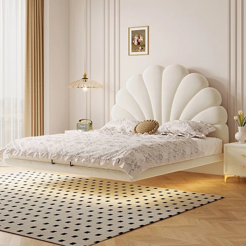 儿童床法式悬浮床公主风花瓣床现代真皮床轻奢双人床家用主卧大床