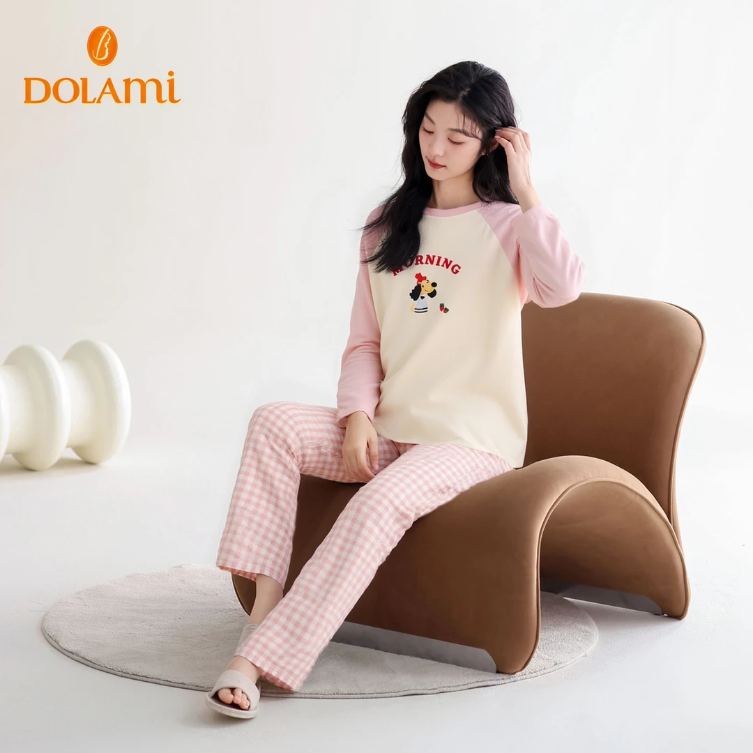 多拉美睡衣女秋冬季长袖卡通甜美长裤春秋两件套可外穿女士家居服