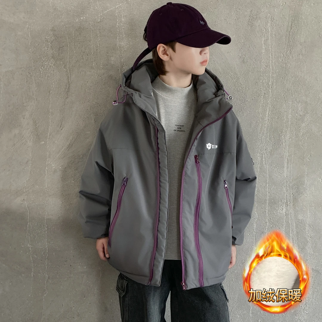 男童秋冬款外套夹棉加绒2025新款大童冬装儿童二棉冬季冲锋衣棉服