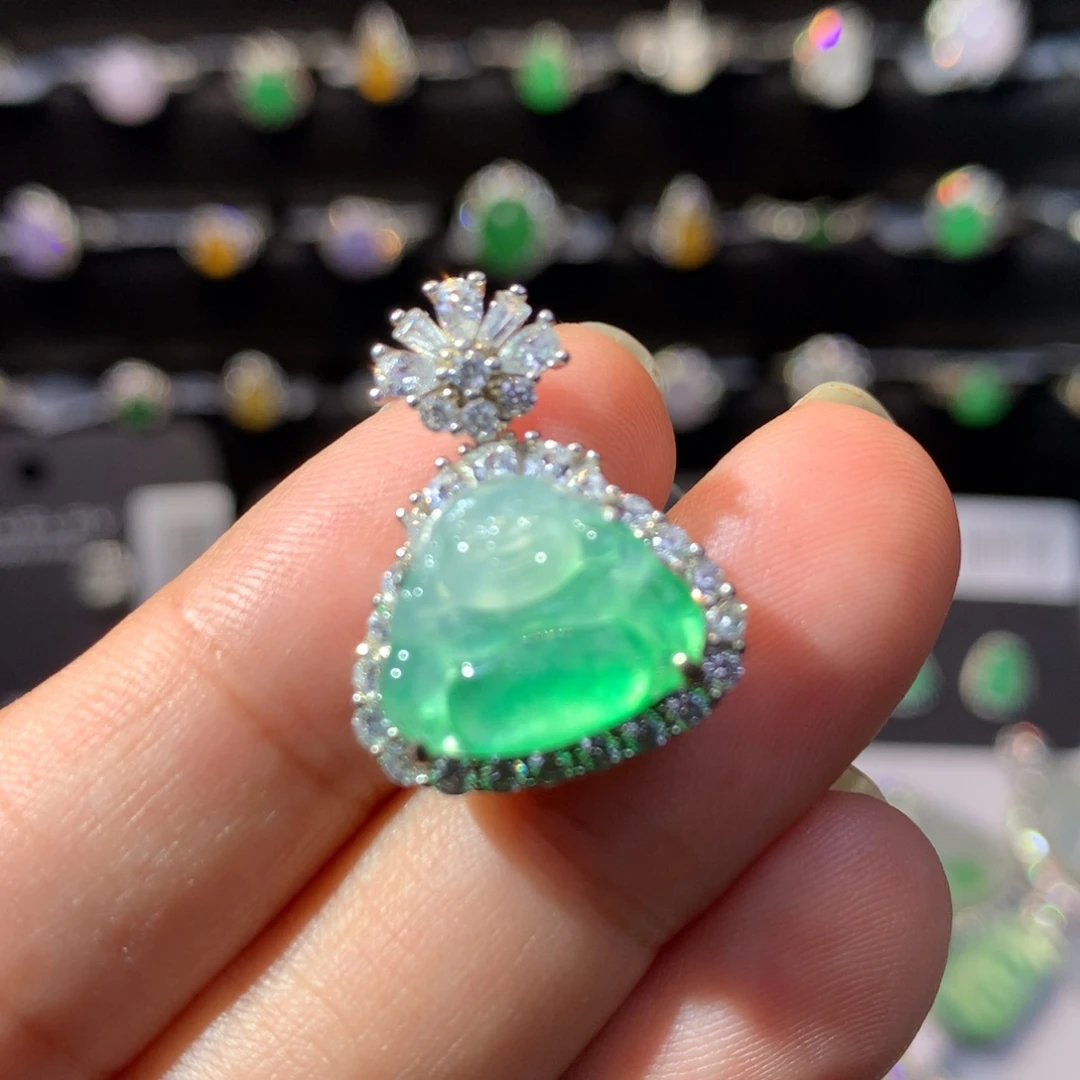 翡翠银S925镶嵌颈饰天然翡翠