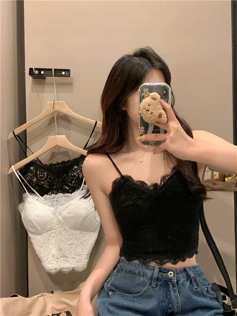 蕾丝吊带性感内搭短款美背一体带胸垫显瘦打底吊带背心美背内衣