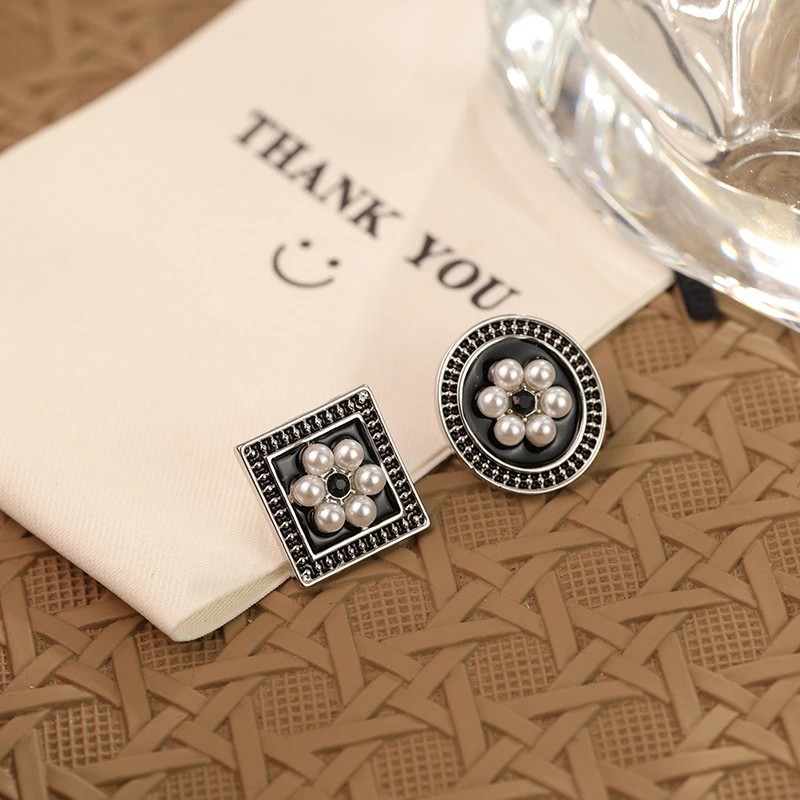 925银玻璃耳饰复古花朵耳钉洋气不对称高级设计感耳环甜酷日常百