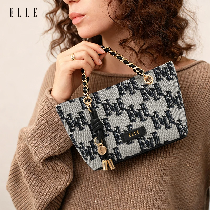 ELLE25年新款爆款轻奢女包【琥珀流光】提花托特包百搭气质女包