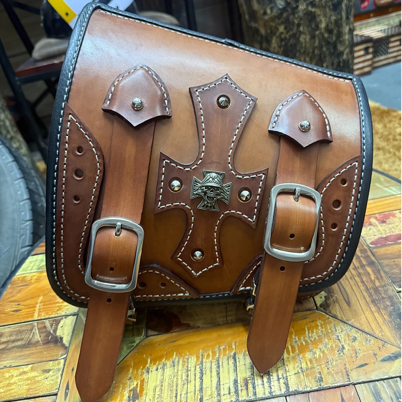 手工定制机车边包 复古棕色摩托车骑行包 城市通勤户外骑行车尾包