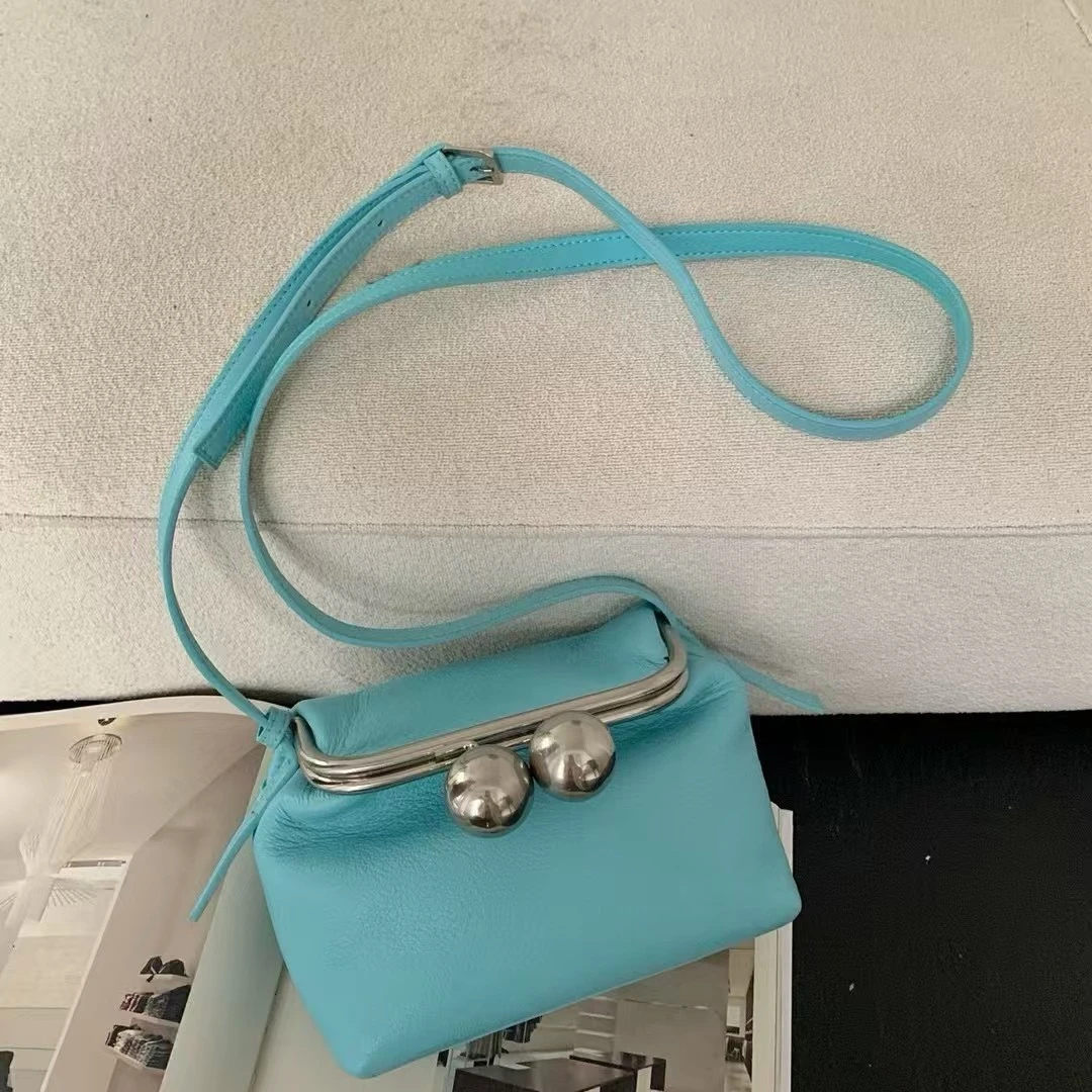 小众设计头层牛皮蛋蛋包精致小巧夹子包单肩斜挎包