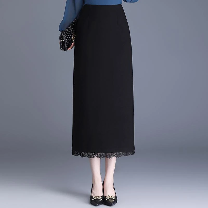 气质蕾丝边包臀半身裙女春季2025新款高腰显瘦直筒开叉中长一步裙
