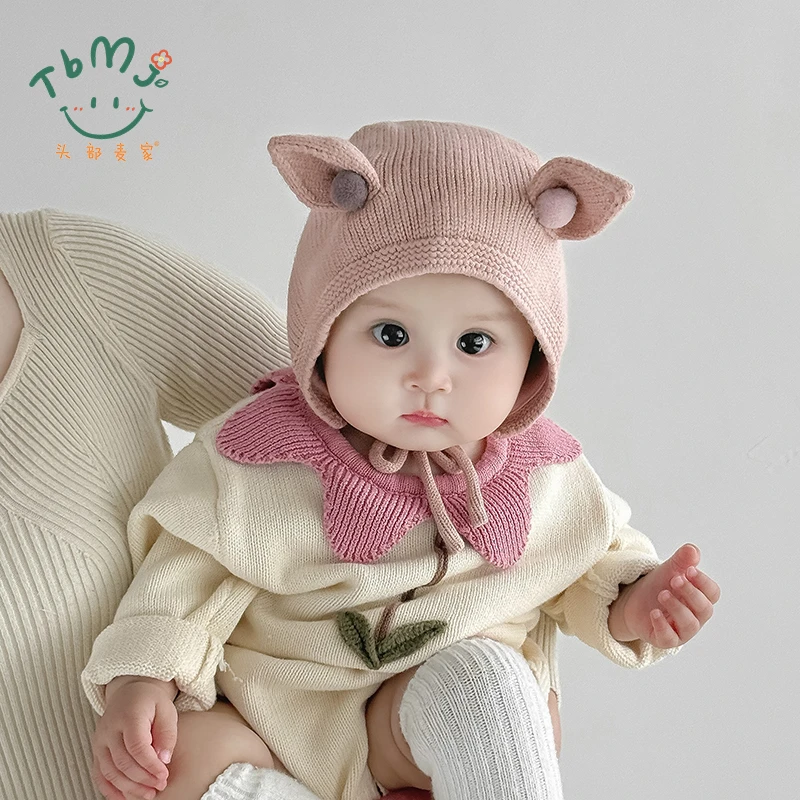 秋冬季婴儿帽子加厚保暖男女宝宝护耳帽可爱幼童小月龄针织毛线帽