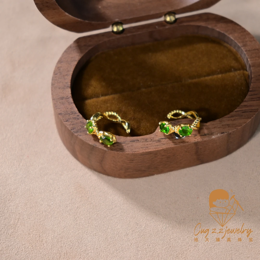 天然透辉石宝石耳骨夹气质金色小众礼物轻奢耳饰