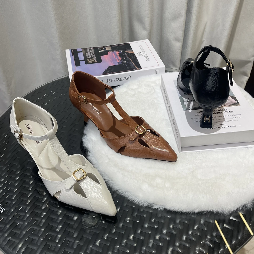 【羊皮】5cm尖头羊皮低跟优雅时尚日常女鞋舒适透气凉鞋sgl190