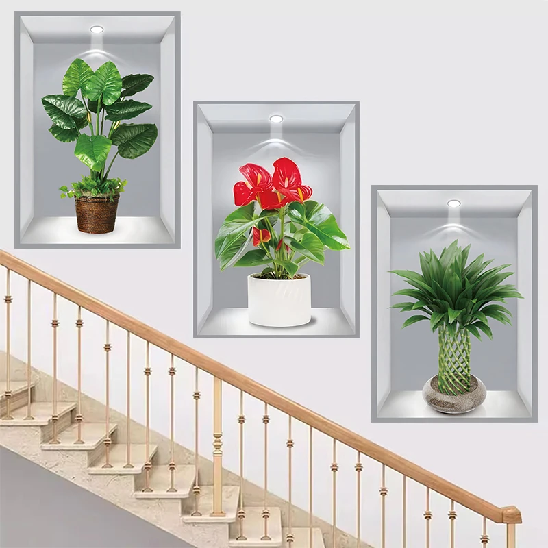 花卉3d立体墙壁装饰画过道楼梯墙面遮丑餐厅客厅三联画纸墙贴自粘