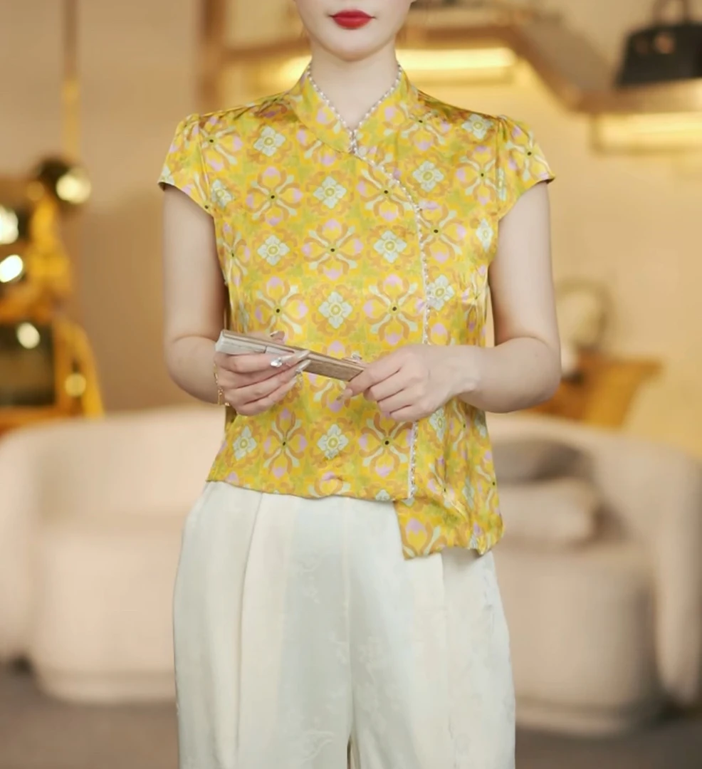 1086新国潮提花一字扣夏季上衣