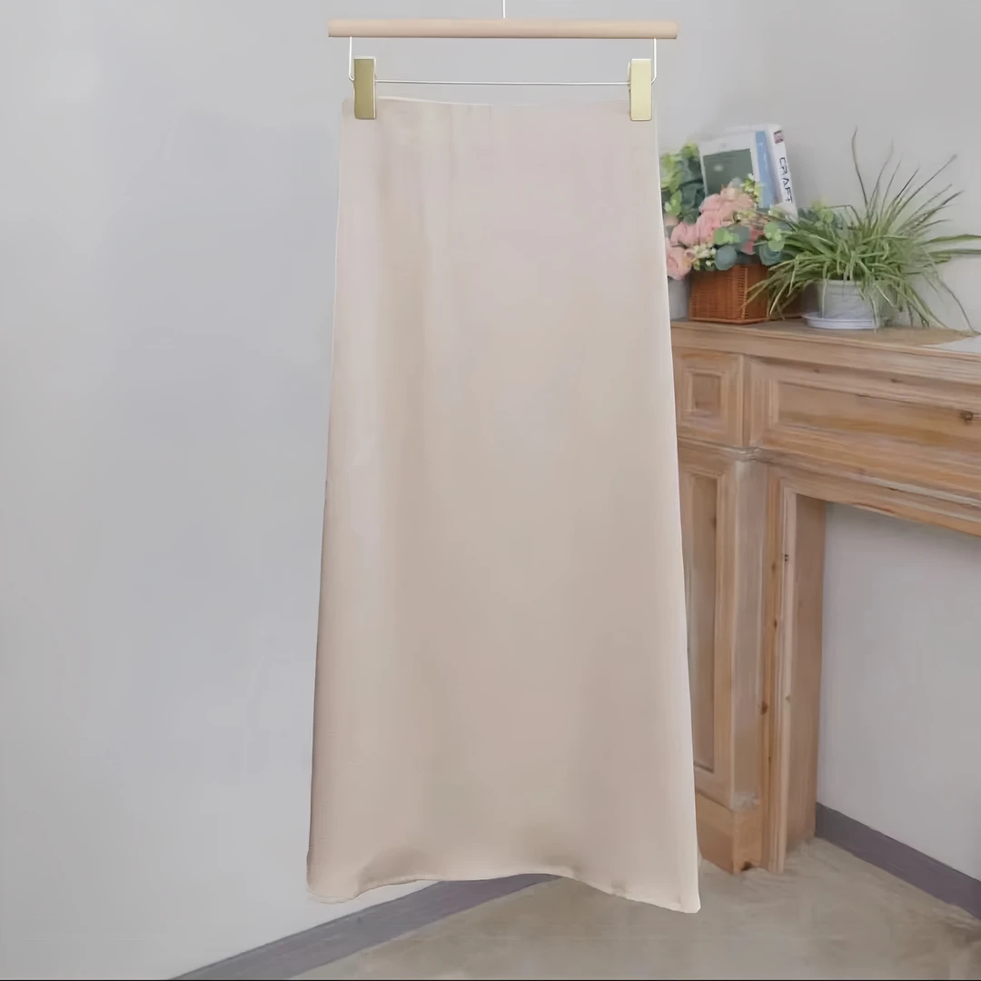 【断码清仓】春夏款松紧腰侧拉链侧开叉竹节压花国风桑波段气质裙