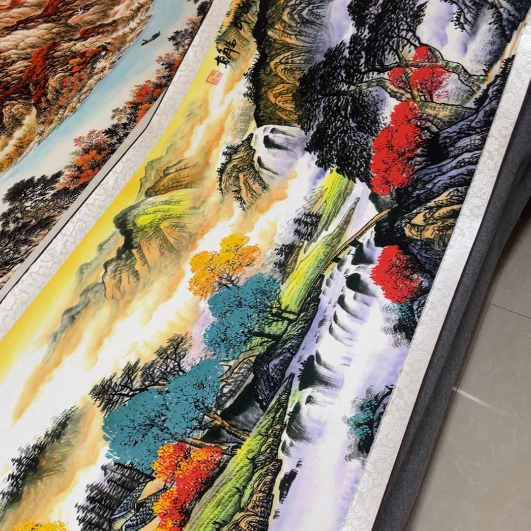 富山宝地八尺大横幅山水浓墨重彩东方美学装饰画26080