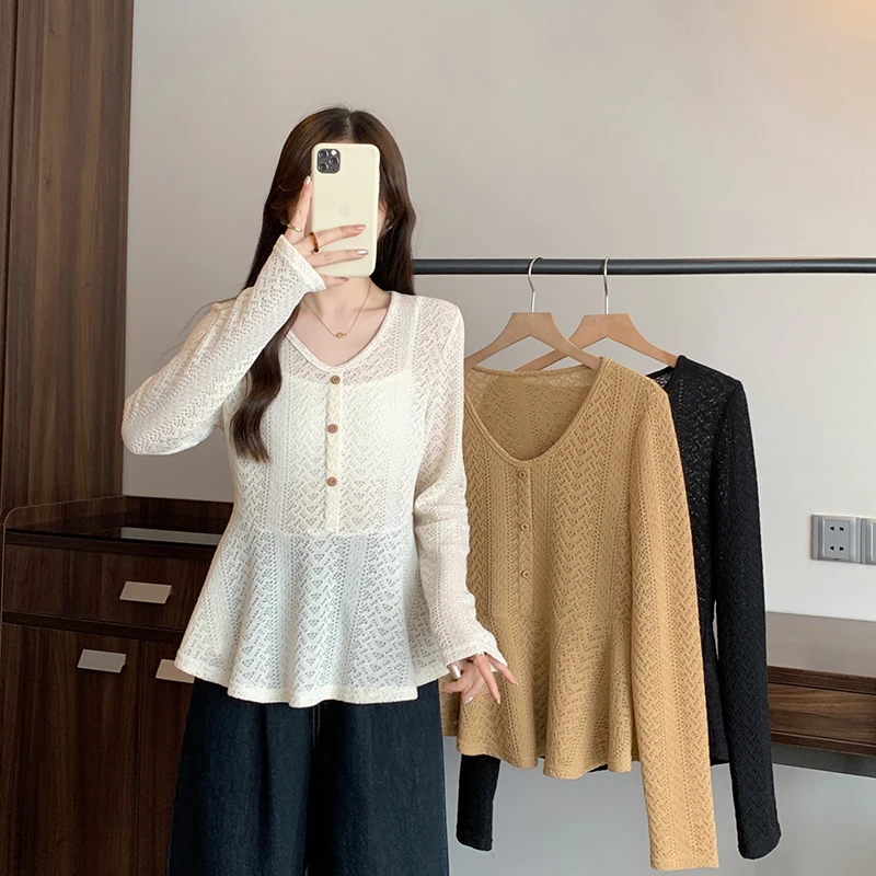 2025秋装新款胖mm大码女温柔风收腰显瘦miu系针织上衣A2412