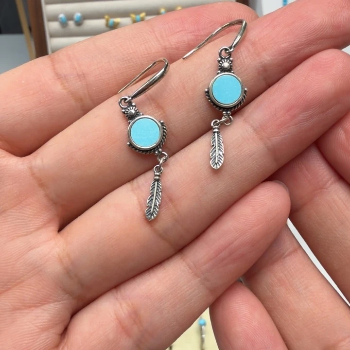 绿松石银S925镶嵌耳饰