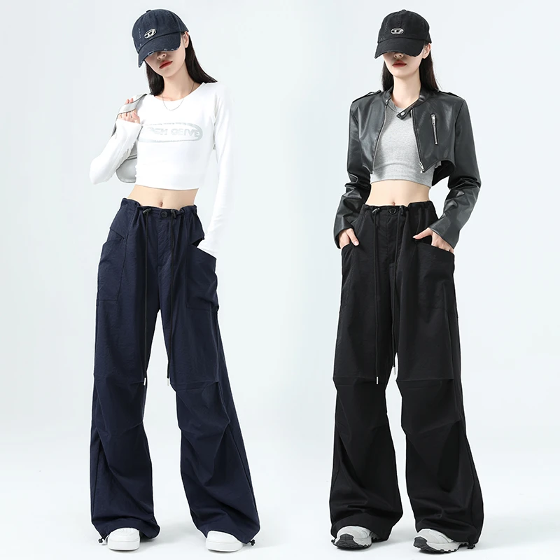 速干工装裤女薄款2025夏季宽松垂感休闲阔腿裤高腰显瘦裤LB41016