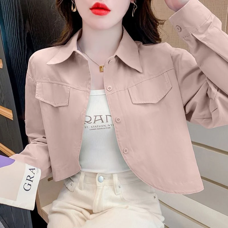 白色显瘦百搭设计感小个子别致休闲宽松短款长袖纯色外套上衣女