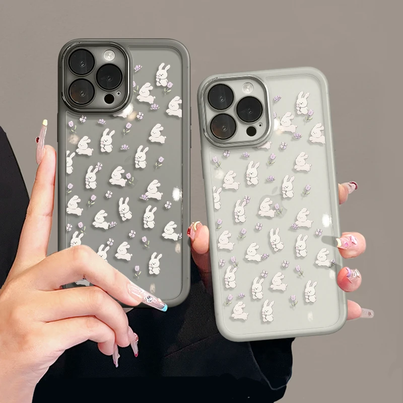 花朵小兔适用苹果17pro手机壳16PM金属镜框华为p70荣耀oppo小米15