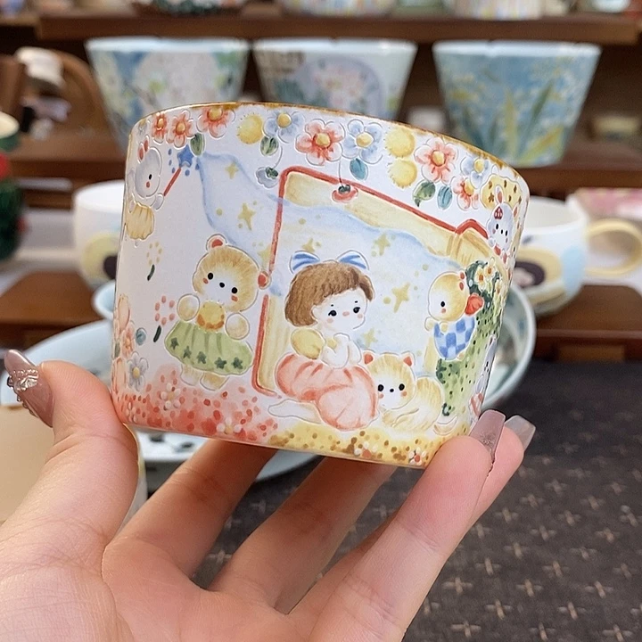 掌心手绘雕刻猪口