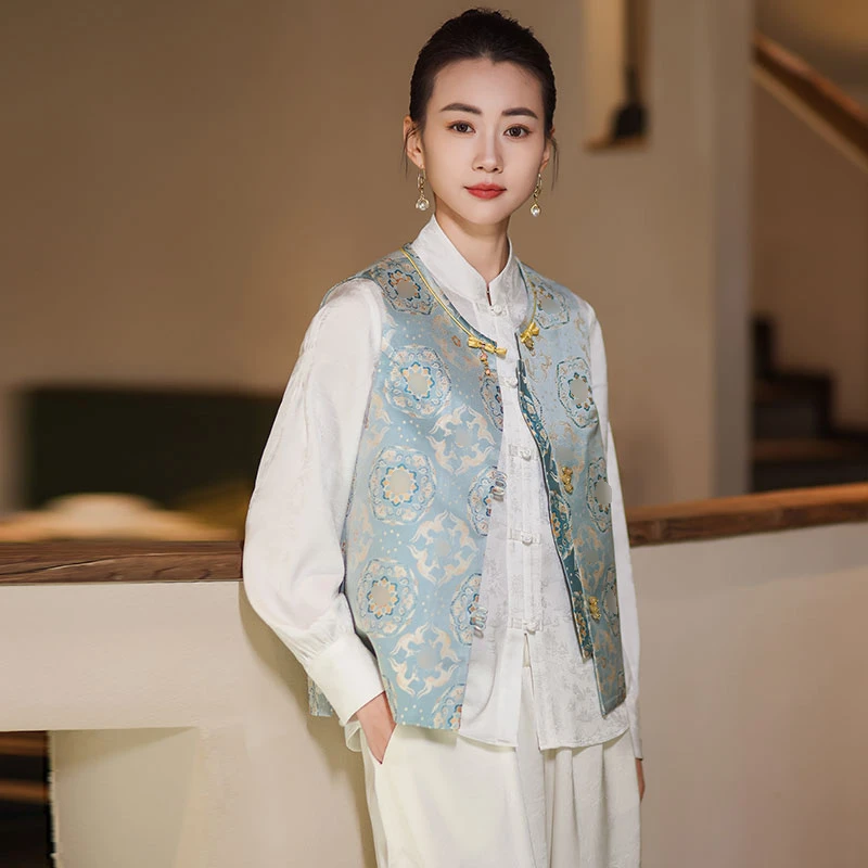 小鹿贵气轻奢宋锦马夹百搭2025早春新款新中式国风女中式马甲