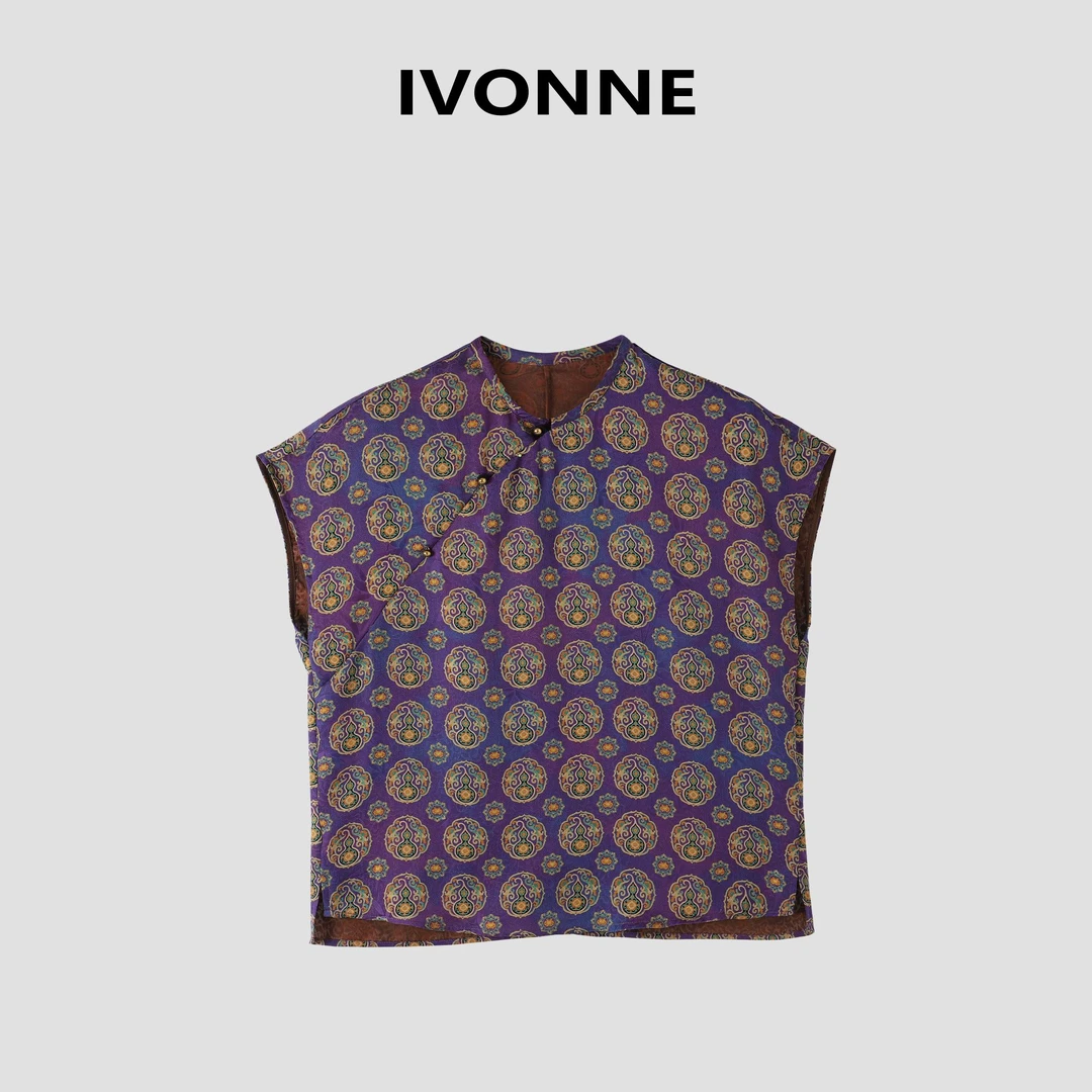 IVONNE｜福禄生花 香云纱花罗 夏季新品 100桑蚕丝 国风短袖上衣