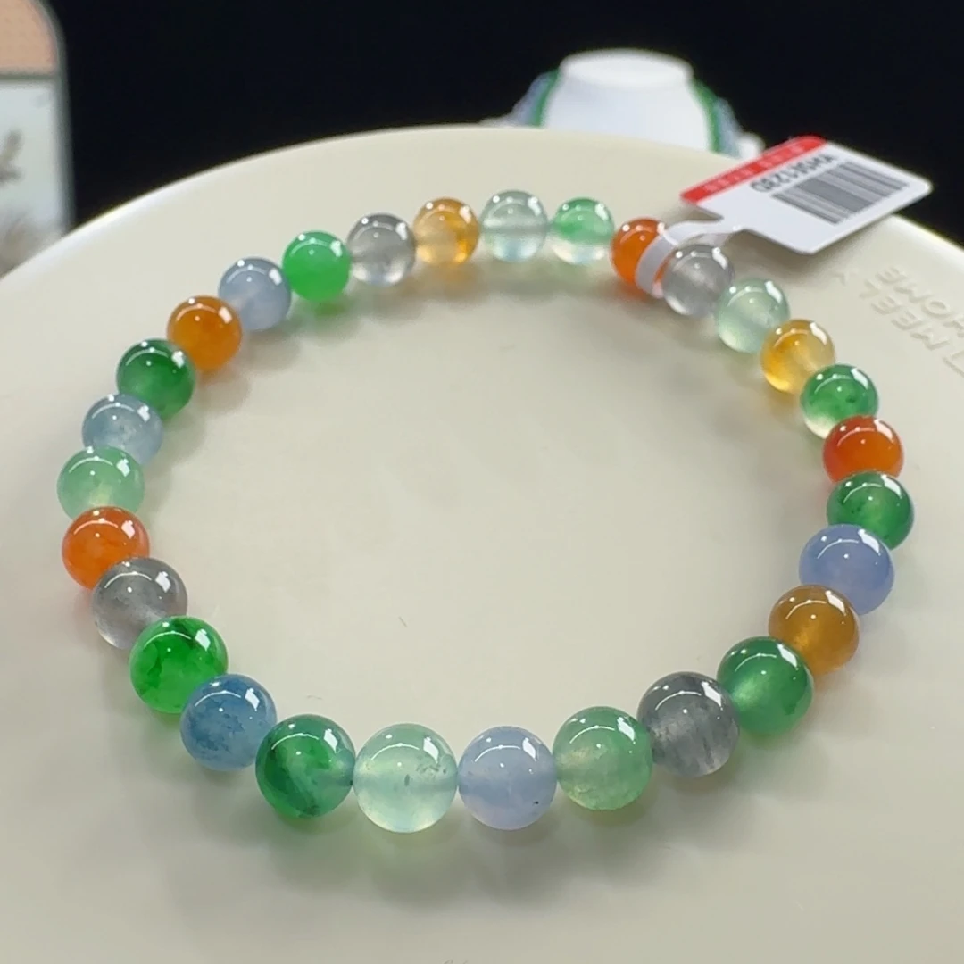 翡翠未镶嵌手链精品强推！高冰糖果多宝单圈卡6mm