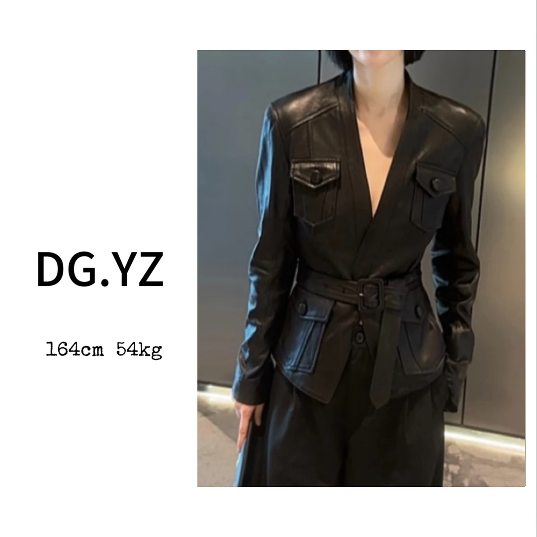【樱子家】2898F新款真皮腰带修身时尚耸肩皮衣外套15