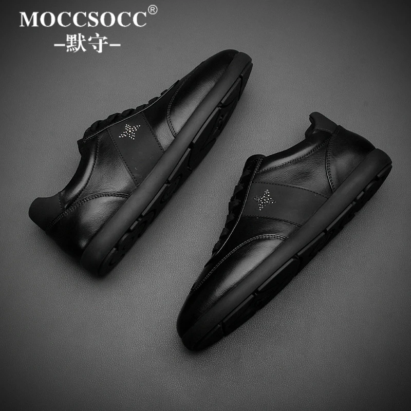 MOCCSOCC板鞋男款高端商务韩版男鞋软底增高鞋时尚百搭运动休闲鞋