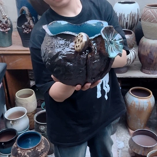 紫砂花盆高度18口径20无孔