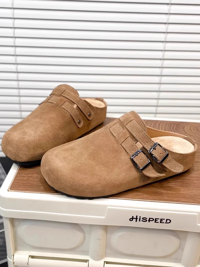 磨砂皮外穿厚底勃肯鞋女2025年春季新款一脚蹬懒人包头半拖鞋