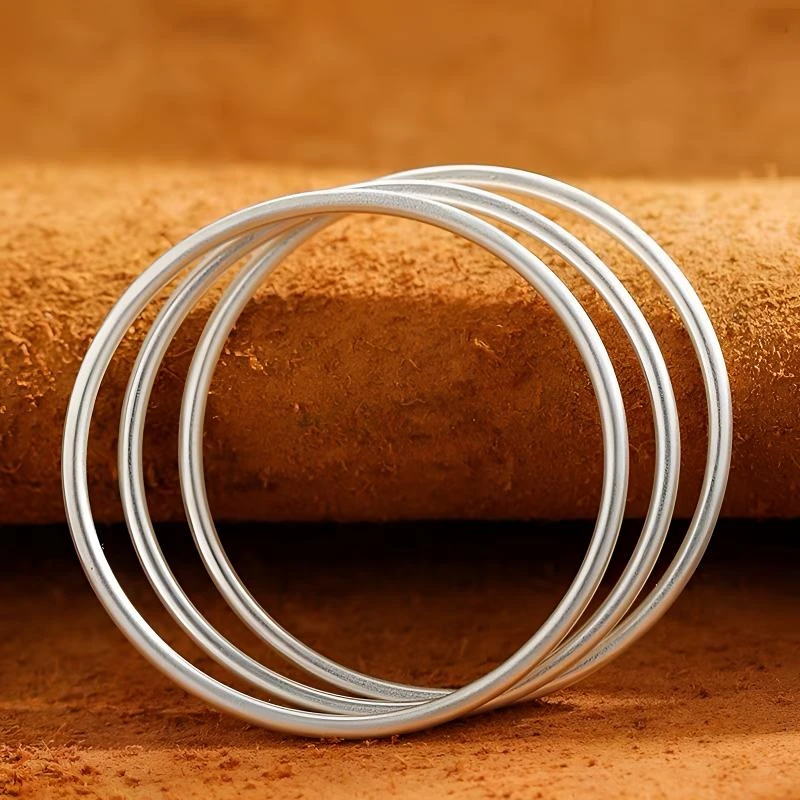 足银手镯 三生三世纯银手镯细古法实心闭口简约送女友叮当镯礼物
