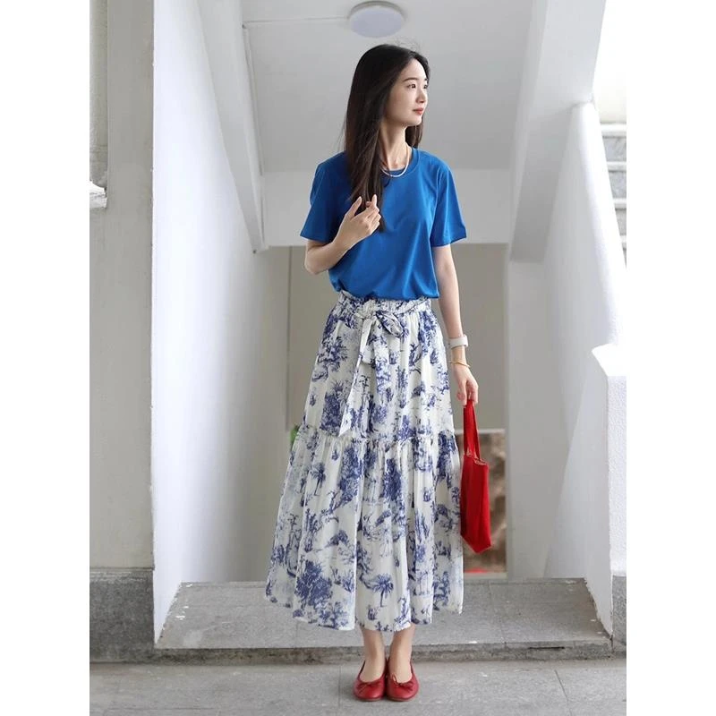 法式高端精致气质系垂坠感巨好看的高腰碎花半身裙子女夏2025新款