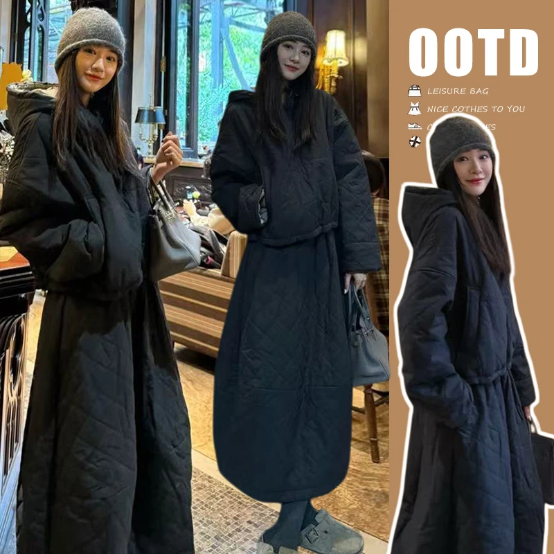 孕妇装秋冬2025新款高级感休闲韩版时尚连帽夹棉服加厚孕妇套装潮