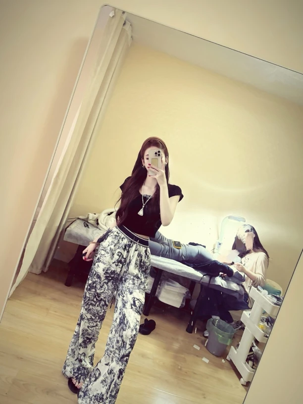 【小林-STUDIO】夏季冰丝扎染水墨印花垂感阔腿女裤国风