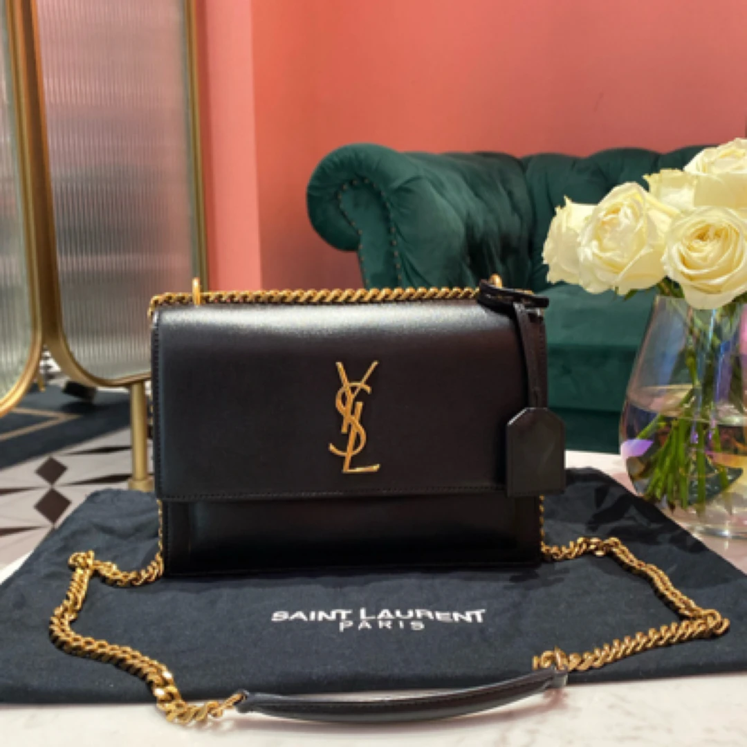 95新 YSL/圣罗兰 黑金牛日落斜挎包