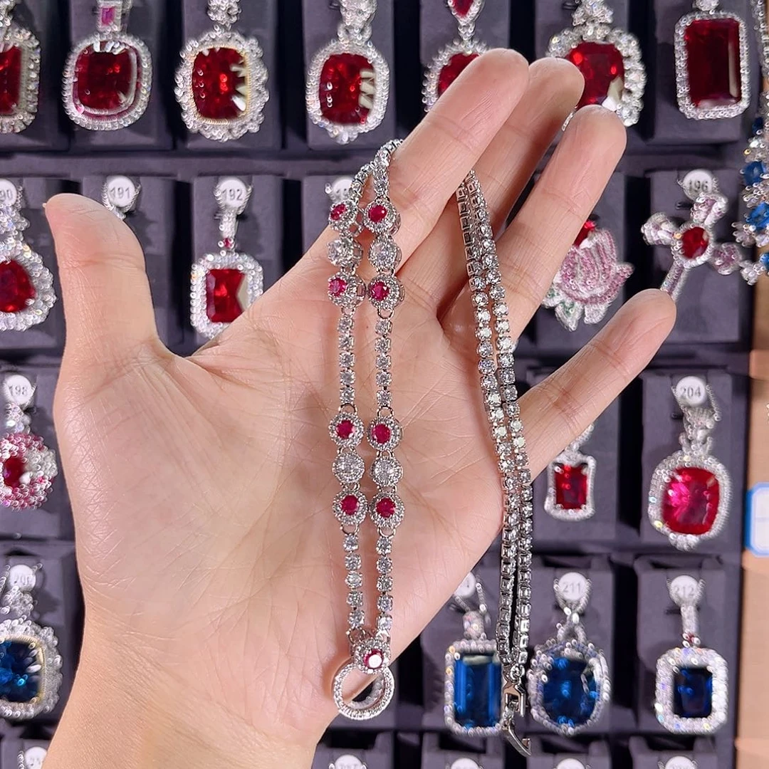 颈饰银S925镶嵌红宝石万能链