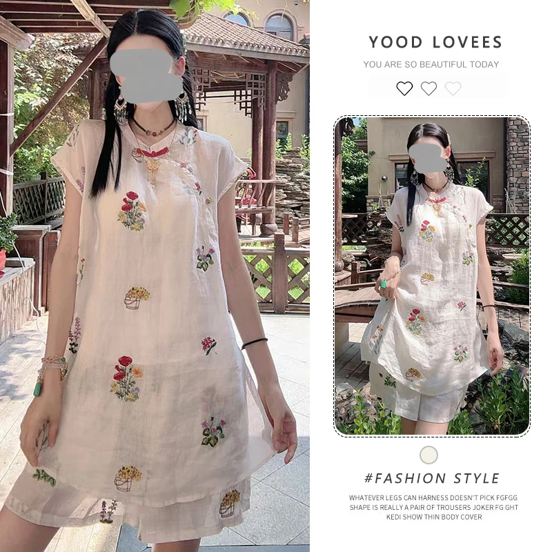 新中式国风时尚套装女2025夏季新款设计感刺绣短袖上衣短裤两件套