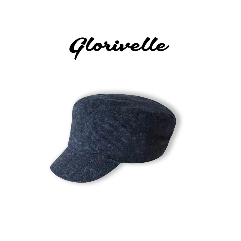 Glorivelle深蓝色牛仔马术帽复古平顶报童帽骑士帽鸭舌帽子