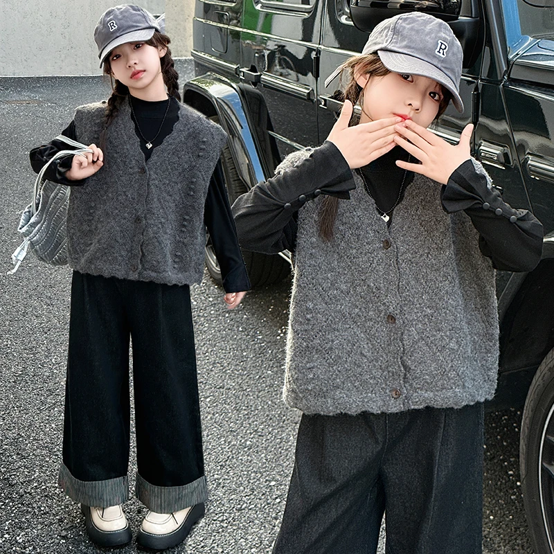 女童裤子牛仔阔腿裤春秋装2025新款中大童洋气网红直筒裤休闲长裤